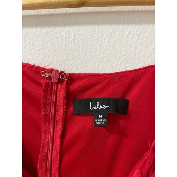 Lulus Red Floral Jacquard Ruffle Mini Dress – Size M (New With Tags) - Picture 3 of 4